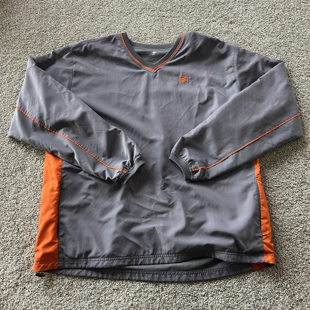 Starter Windbreaker Jacket Mens Large Gray Orange Pullover Lined Athletic